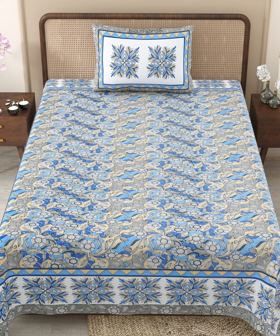 Gracious Spread Grey Cotton Single Bedsheet