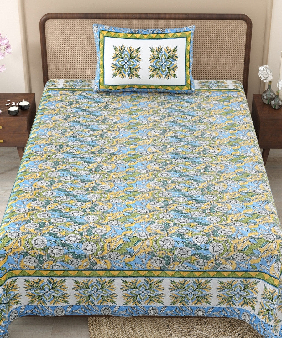 Delightful Dales Blue Pure Cotton Single Bedsheet