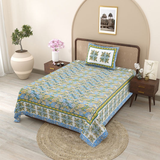 Serene Blue Valley Retreat Pure Cotton Single Bedsheet