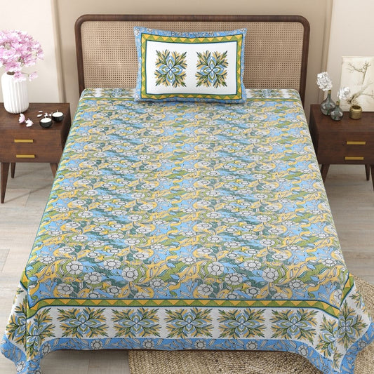 Serene Blue Valley Retreat Pure Cotton Single Bedsheet