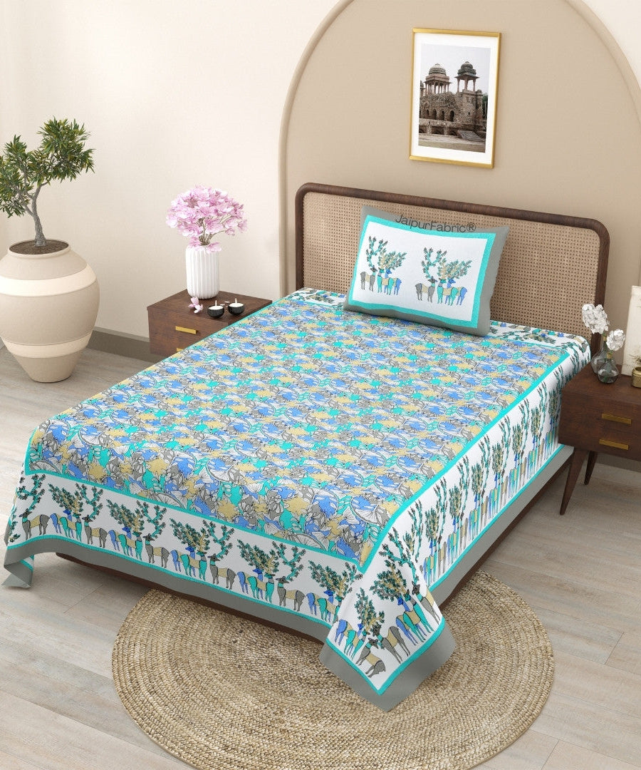 Deer Forest Green Pure Cotton Single Bedsheet
