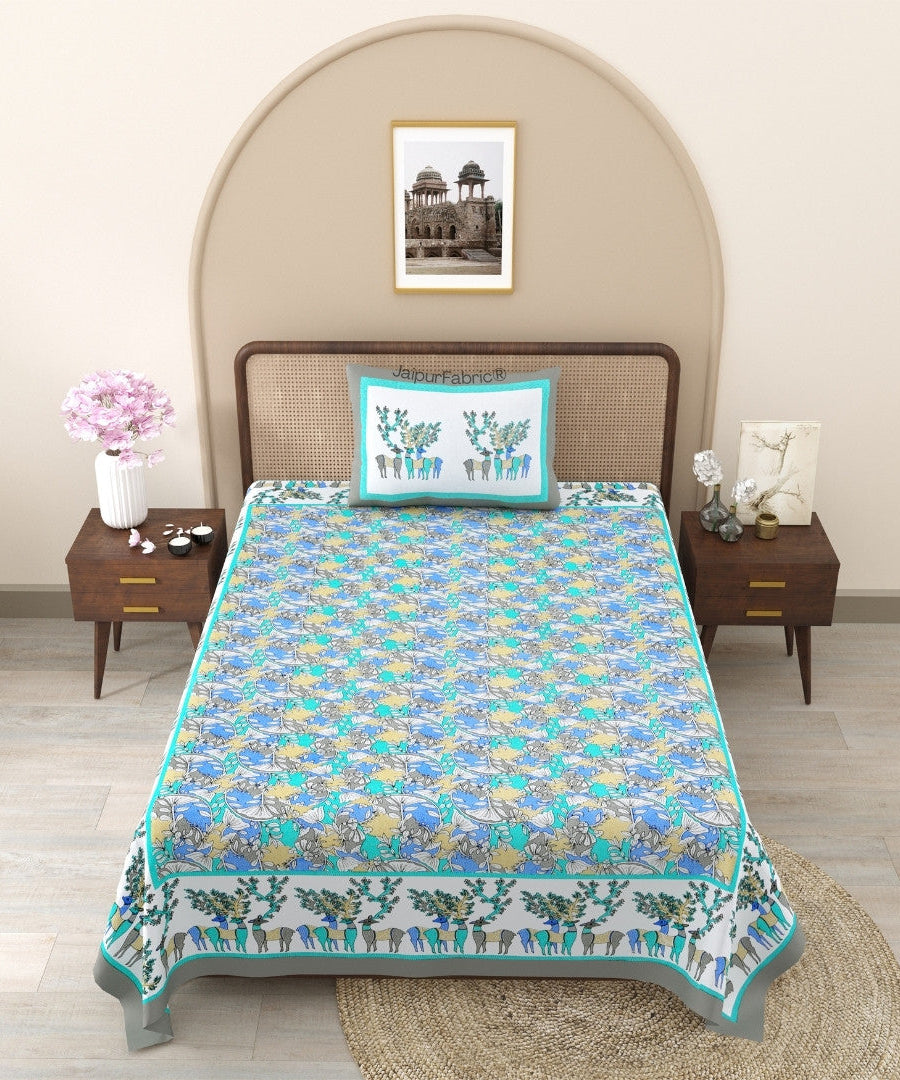 Deer Forest Green Pure Cotton Single Bedsheet