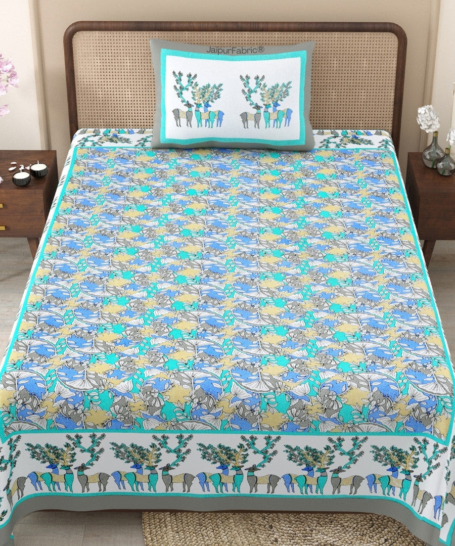 Deer Forest Green Pure Cotton Single Bedsheet