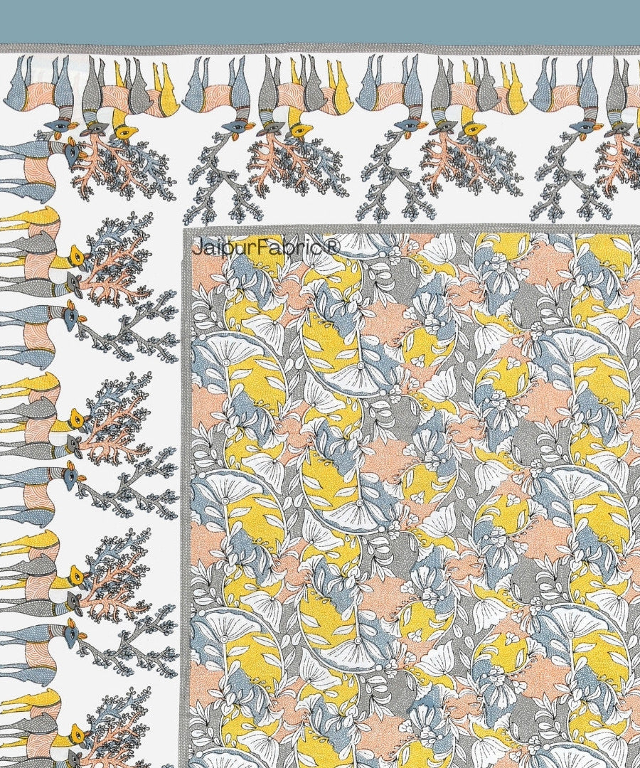 Deer Forest Yellow Pure Cotton Single Bedsheet