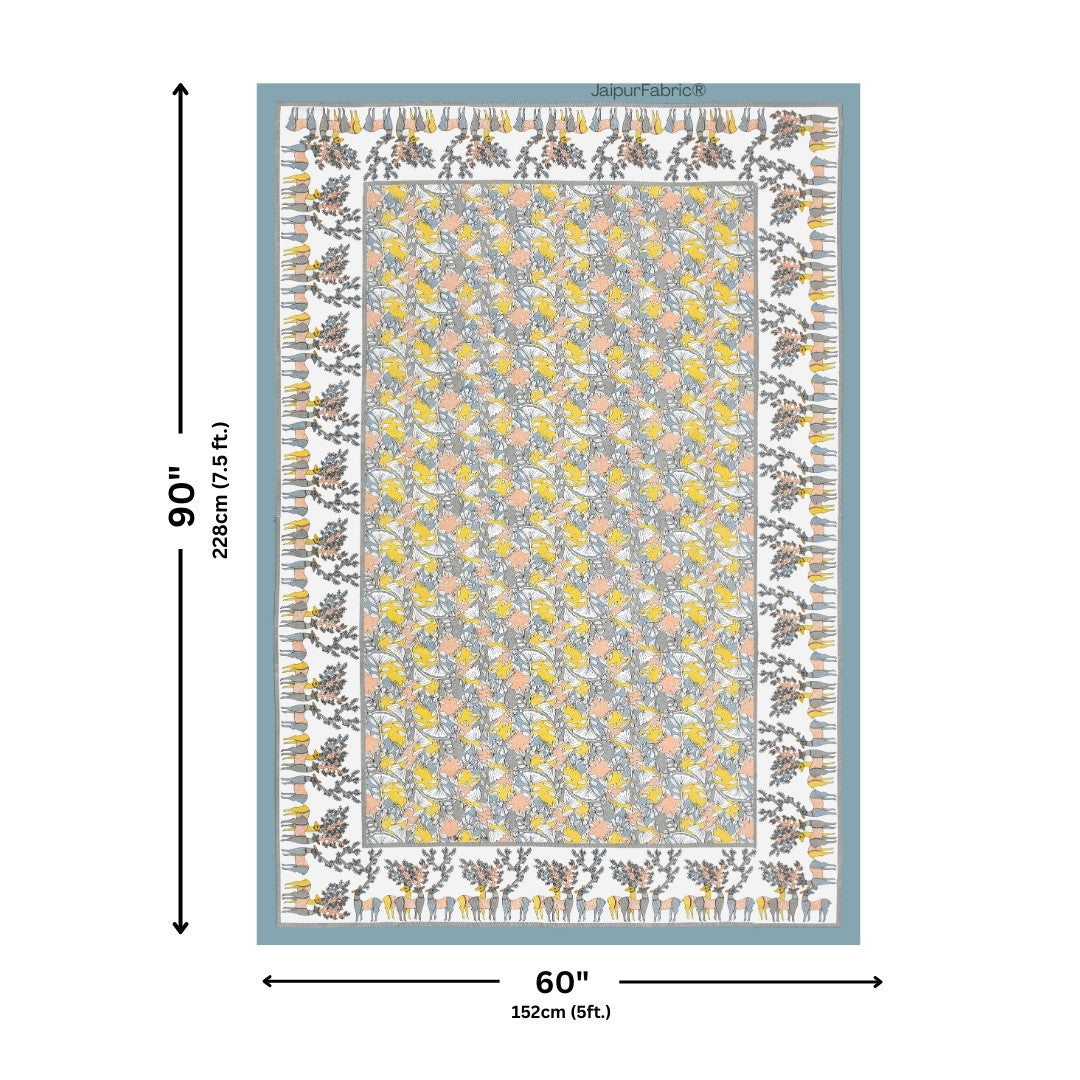 Deer Forest Yellow Pure Cotton Single Bedsheet