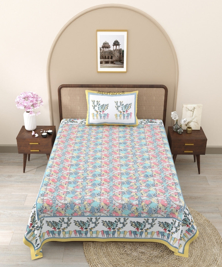 Deer Forest Colourful Pure Cotton Single Bed Bedsheet