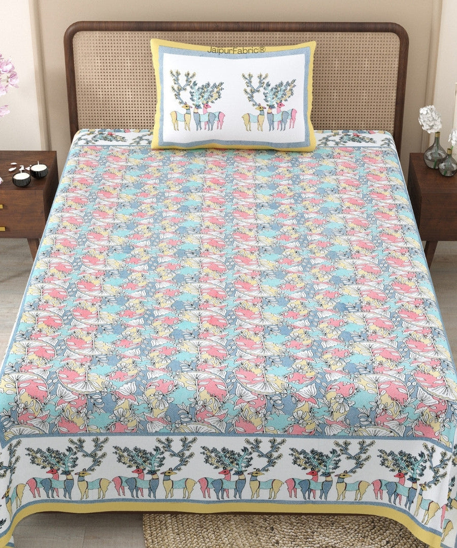 Deer Forest Colourful Pure Cotton Single Bed Bedsheet