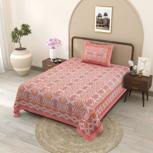 Coral Pink Harmony Pure Cotton Single Bedsheet