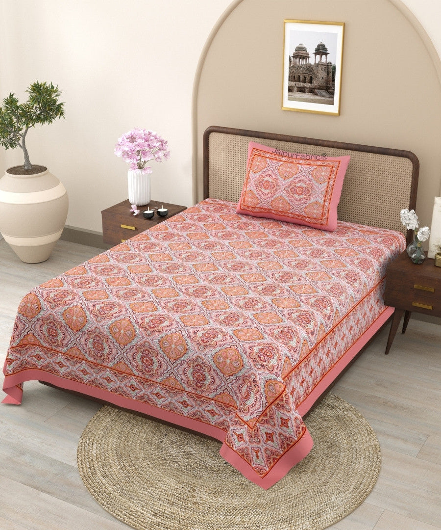 Ember Petals Coral Pink Pure Cotton Single Bedsheet