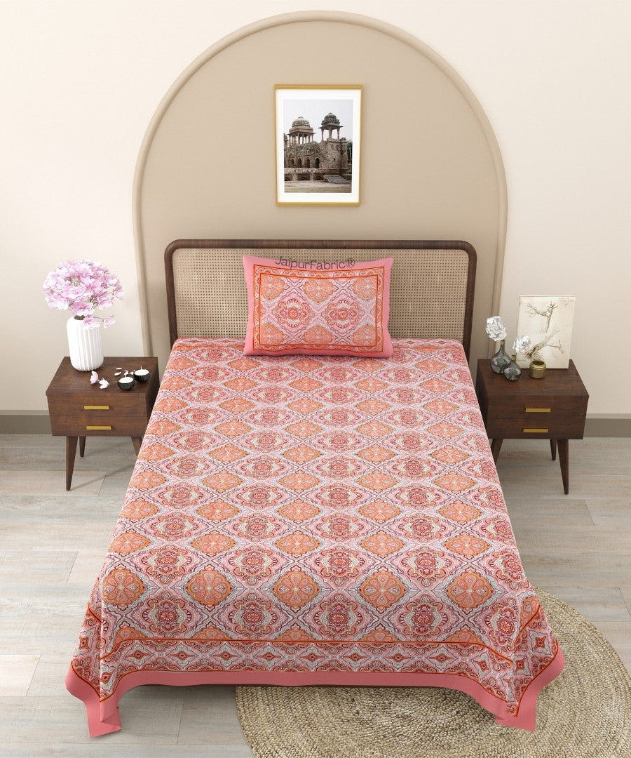 Ember Petals Coral Pink Pure Cotton Single Bedsheet