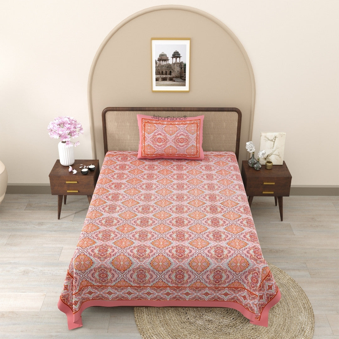 Ember Petals Coral Pink Pure Cotton Single Bedsheet