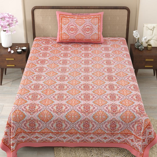 Coral Pink Harmony Pure Cotton Single Bedsheet