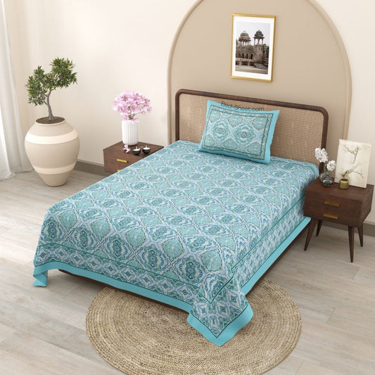 Aqua Blue Harmony Pure Cotton Single Bedsheet