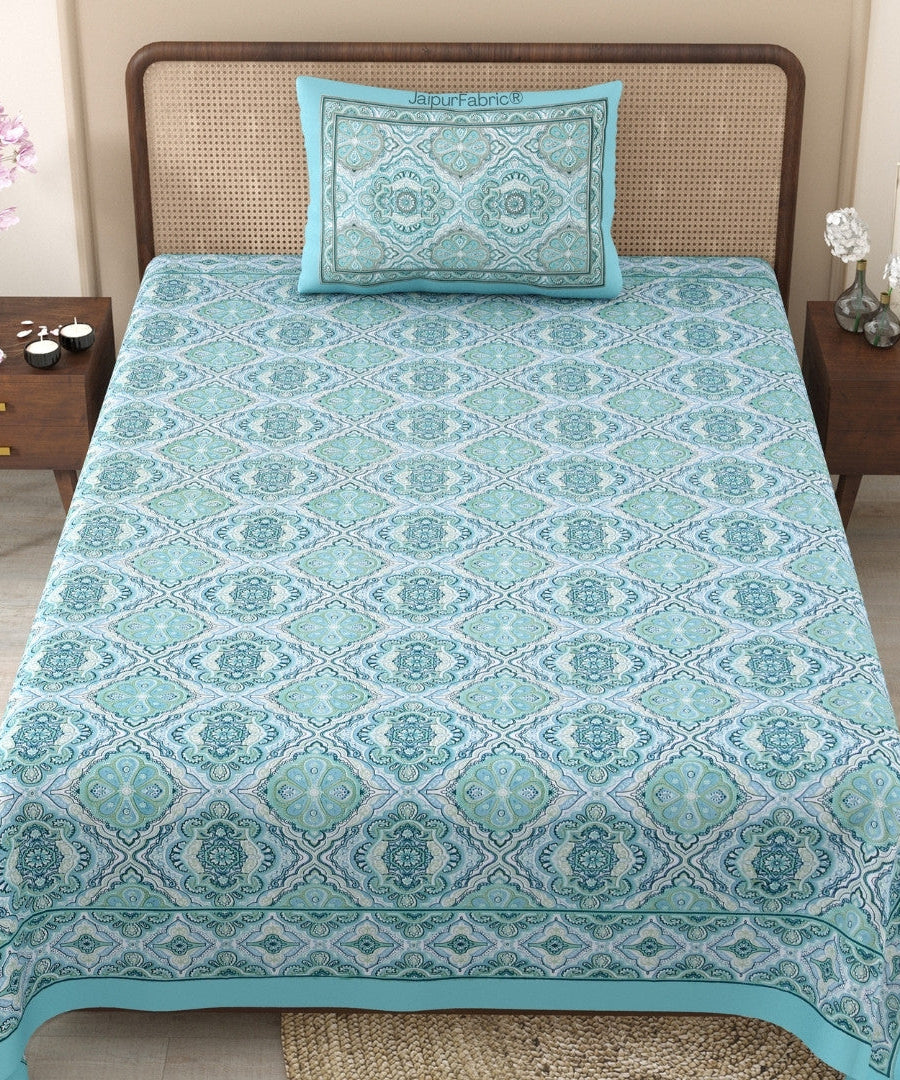 Ocean Mirage Aqua Blue Pure Cotton Single Bedsheet