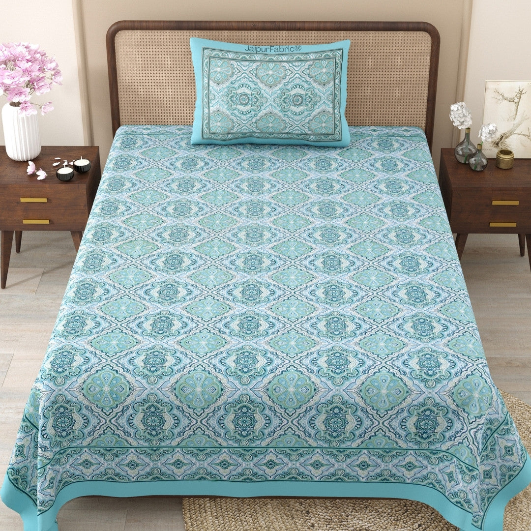 Ocean Mirage Aqua Blue Pure Cotton Single Bedsheet