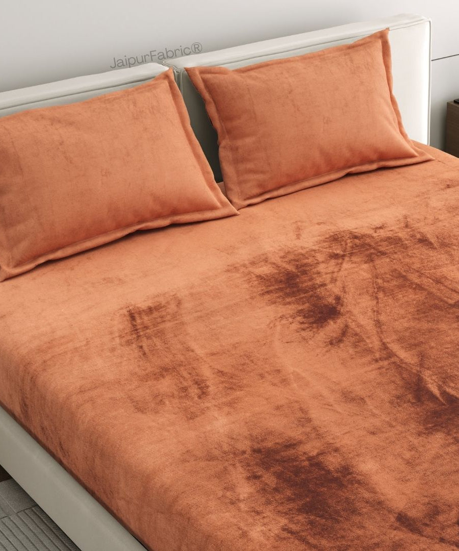 Rich Rust Soft Velvet Finish Double Bedsheet with Matching Pillow Covers