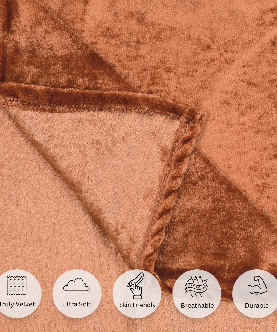 Rich Rust Soft Velvet Finish Double Bedsheet with Matching Pillow Covers