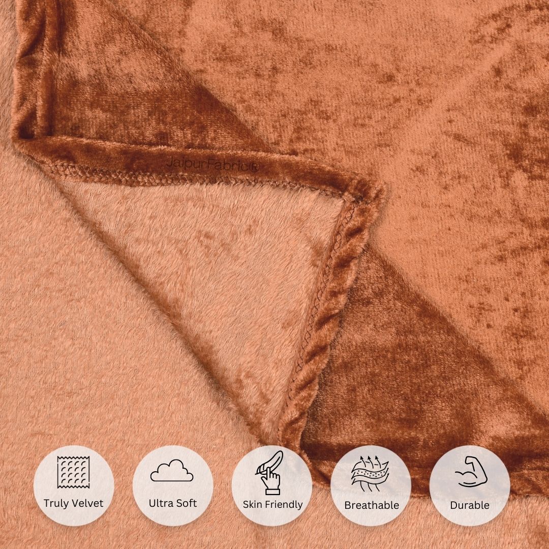 Rich Rust Soft Velvet Finish Double Bedsheet with Matching Pillow Covers