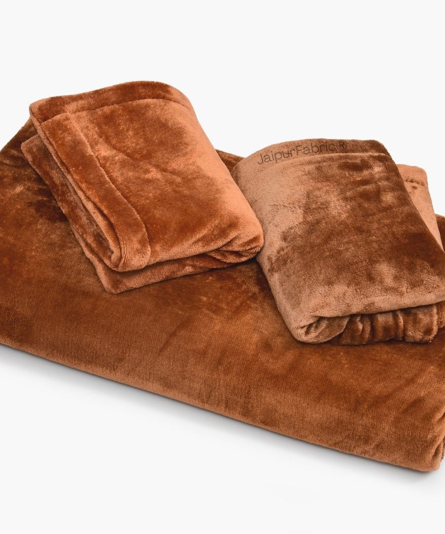 Rich Rust Soft Velvet Finish Double Bedsheet with Matching Pillow Covers