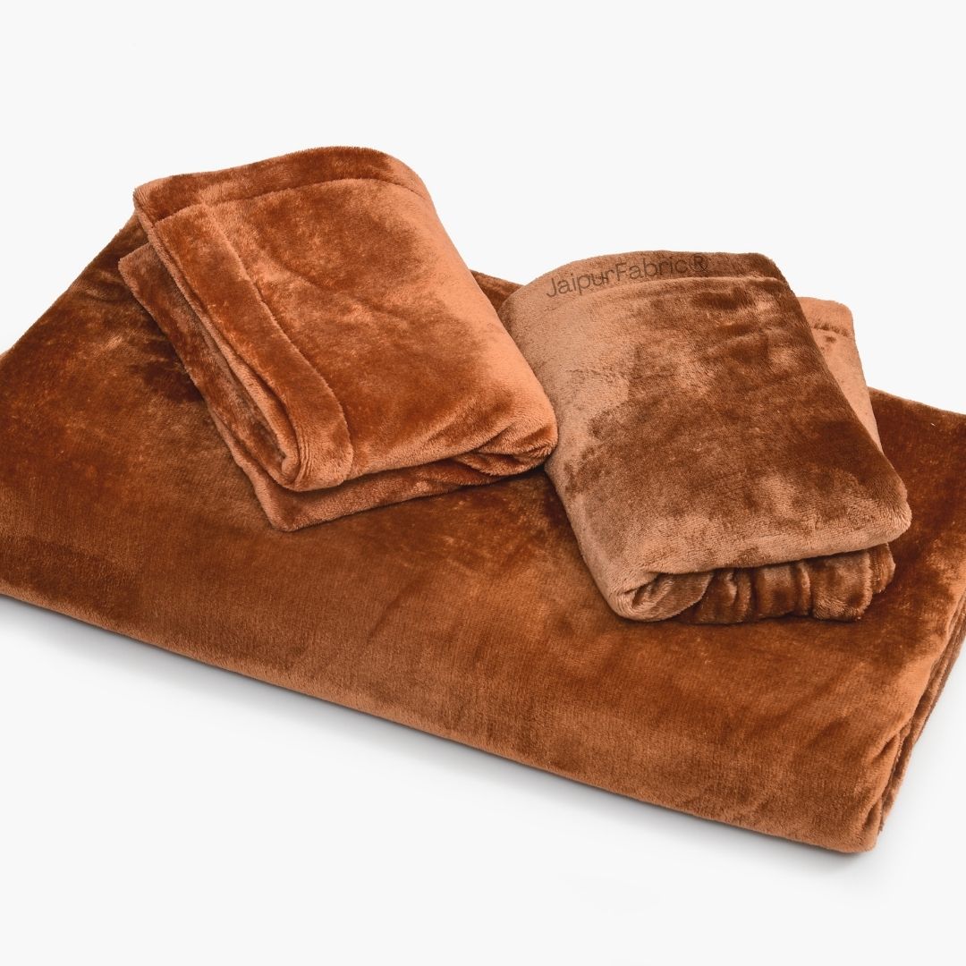 Rich Rust Soft Velvet Finish Double Bedsheet with Matching Pillow Covers