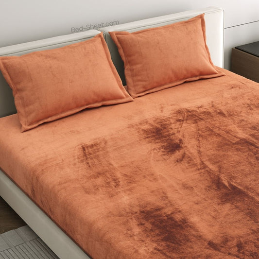 Rust Regal Soft Velvet Double Bedsheet with Pillow Covers