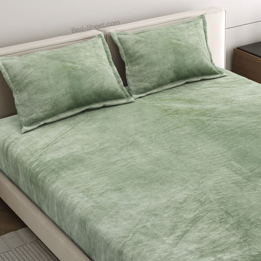 Sage Green Serenity Soft Velvet Double Bedsheet with Pillow Covers