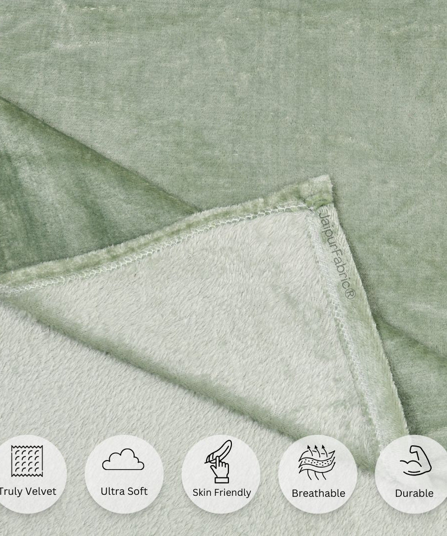 Serene Sage Green Soft Velvet Finish Double Bedsheet with Matching Pillow Covers