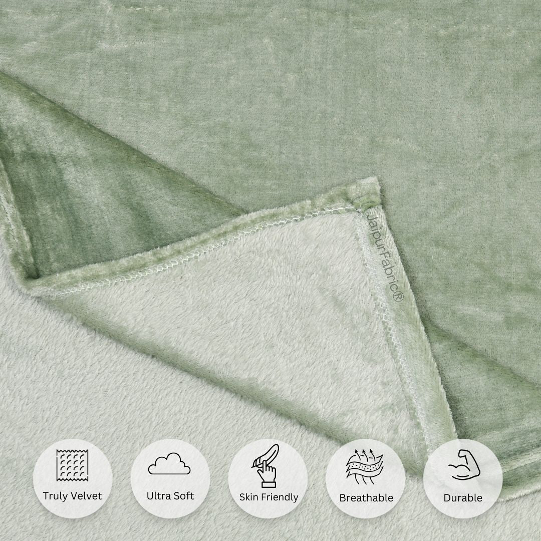 Serene Sage Green Soft Velvet Finish Double Bedsheet with Matching Pillow Covers