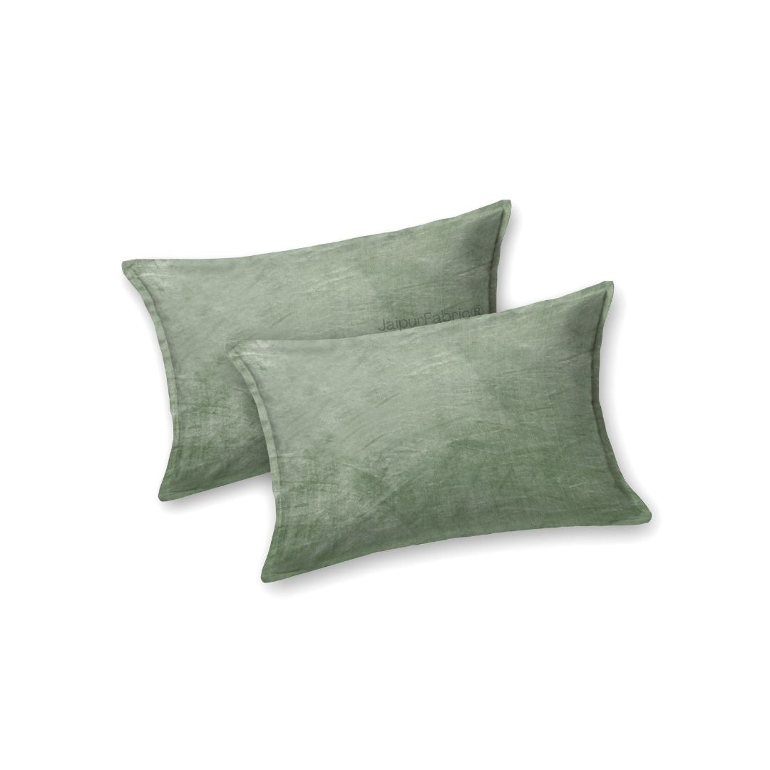 Serene Sage Green Soft Velvet Finish Double Bedsheet with Matching Pillow Covers