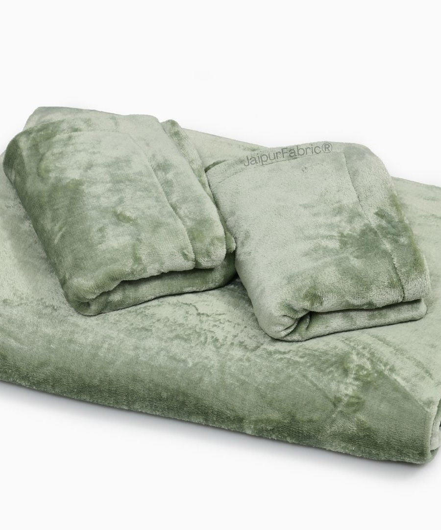 Serene Sage Green Soft Velvet Finish Double Bedsheet with Matching Pillow Covers