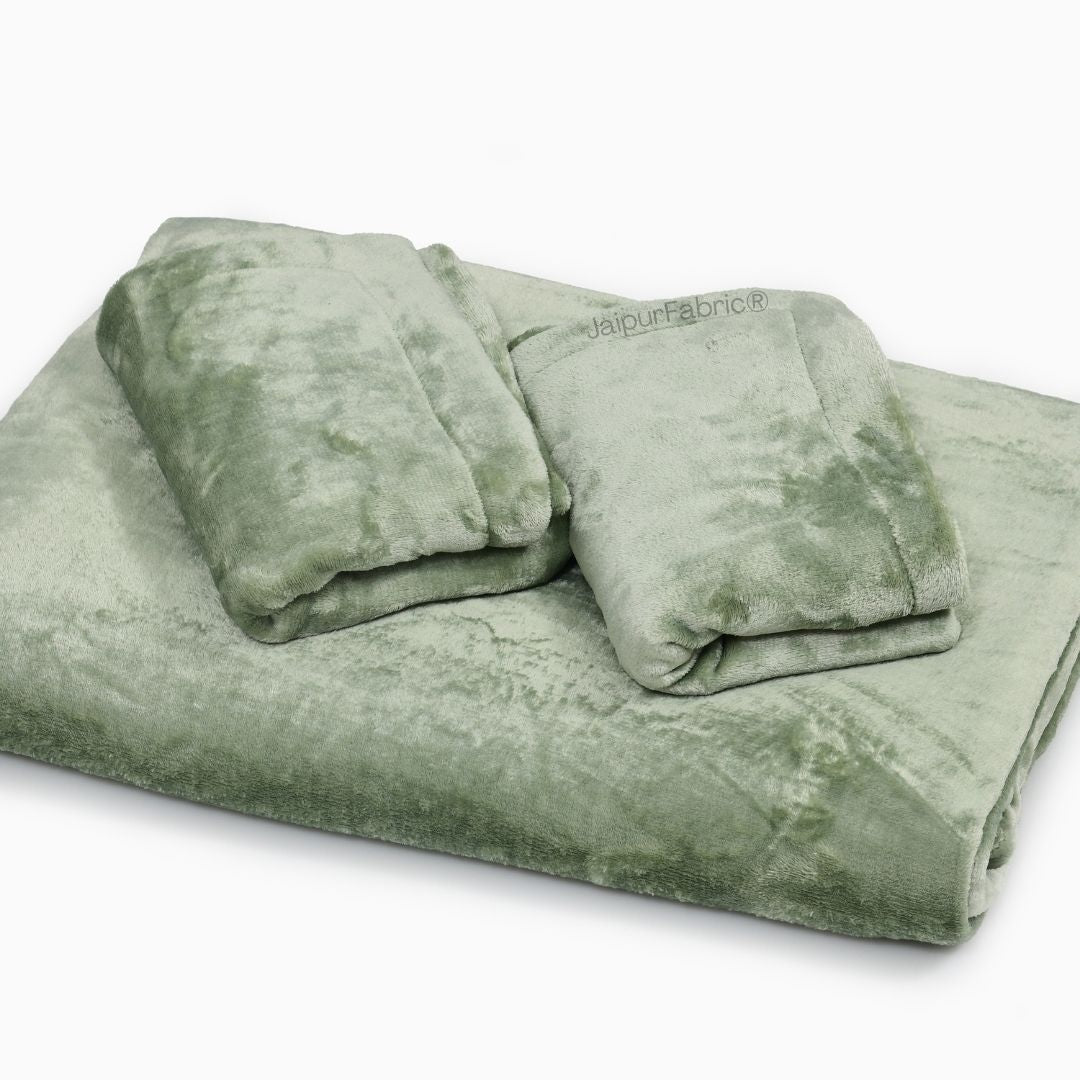 Serene Sage Green Soft Velvet Finish Double Bedsheet with Matching Pillow Covers