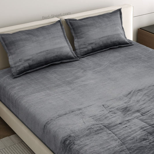 Charcoal Gray Modern Soft Velvet Double Bedsheet with Pillow Covers