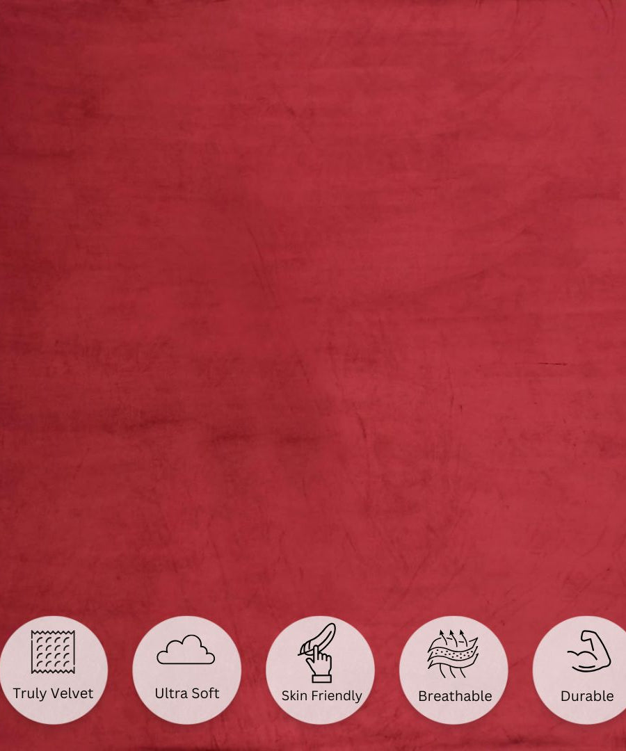 Wine Red Soft Velvet Finish Double Bedsheet with Matching Pillow Covers