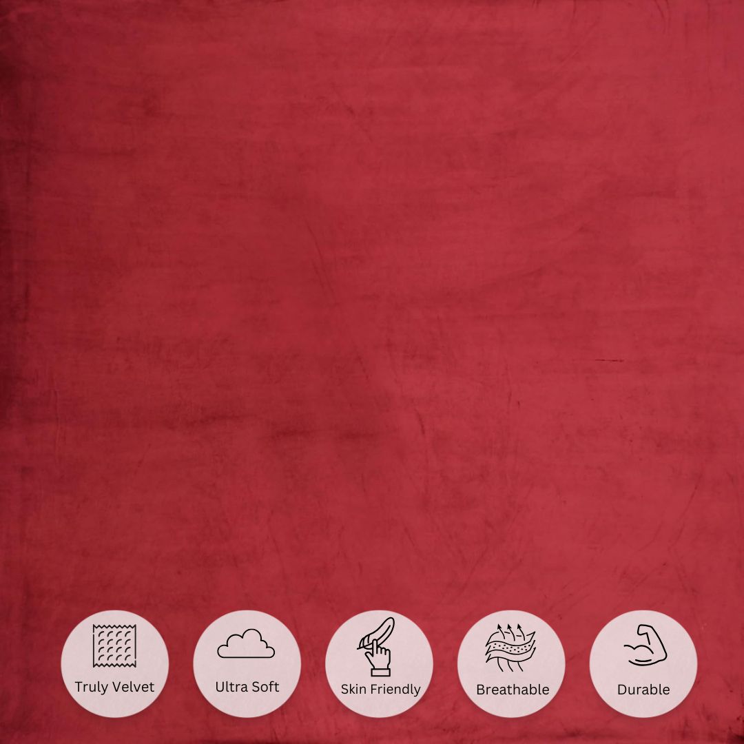 Wine Red Soft Velvet Finish Double Bedsheet with Matching Pillow Covers