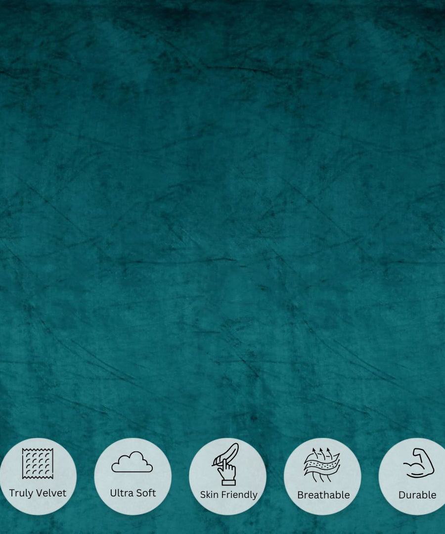 Elegant Teal Soft Velvet Finish Double Bedsheet with Matching Pillow Covers