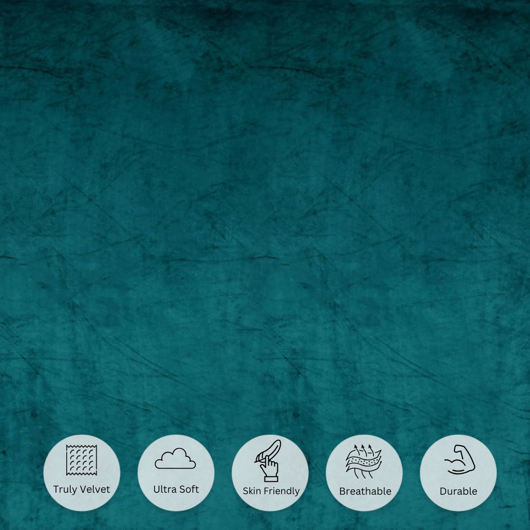 Elegant Teal Soft Velvet Finish Double Bedsheet with Matching Pillow Covers