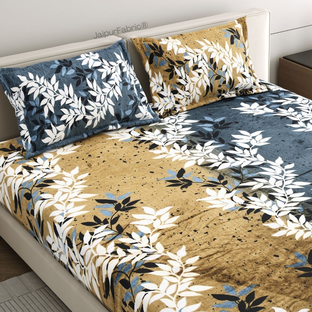 Midnight Gold Vine Super Soft Cozy Velvet Double Bedsheet