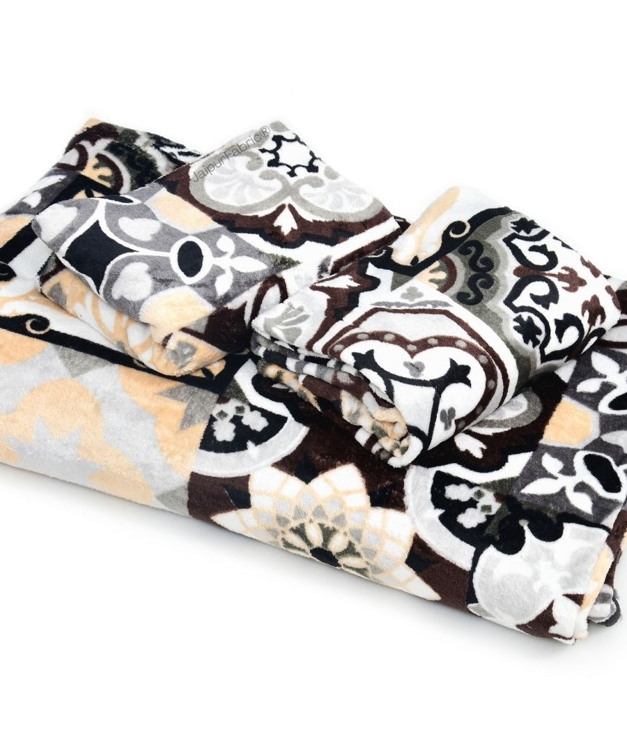 Classic Tile Symphony Super Soft Velvet Double Bedsheet