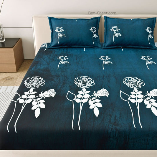 Romantic Blue Rose Deluxe Woolen Double Bedsheet