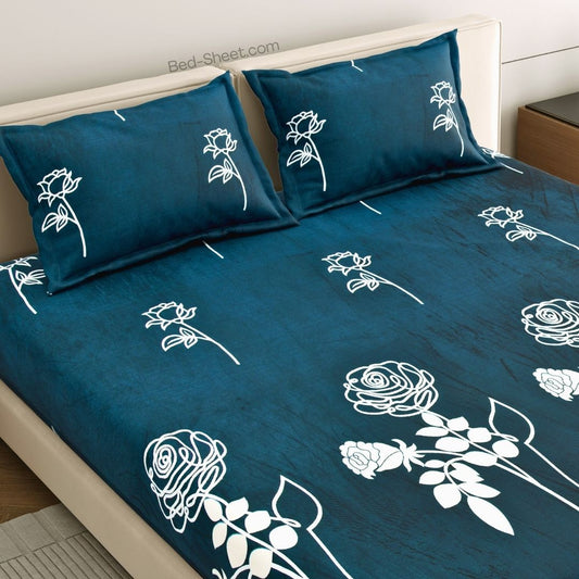 Romantic Blue Rose Deluxe Woolen Double Bedsheet