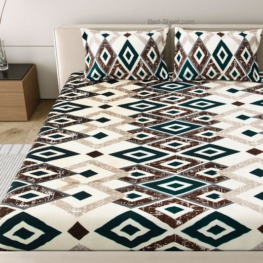 Teal and Grey Diamond Dreams Woolen Double Bedsheet