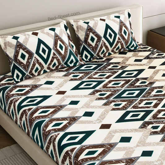 Teal and Grey Diamond Dreams Woolen Double Bedsheet