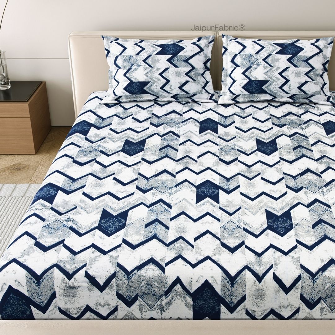 Bold Blue Zigzag Super Soft Velvet Double Bedsheet