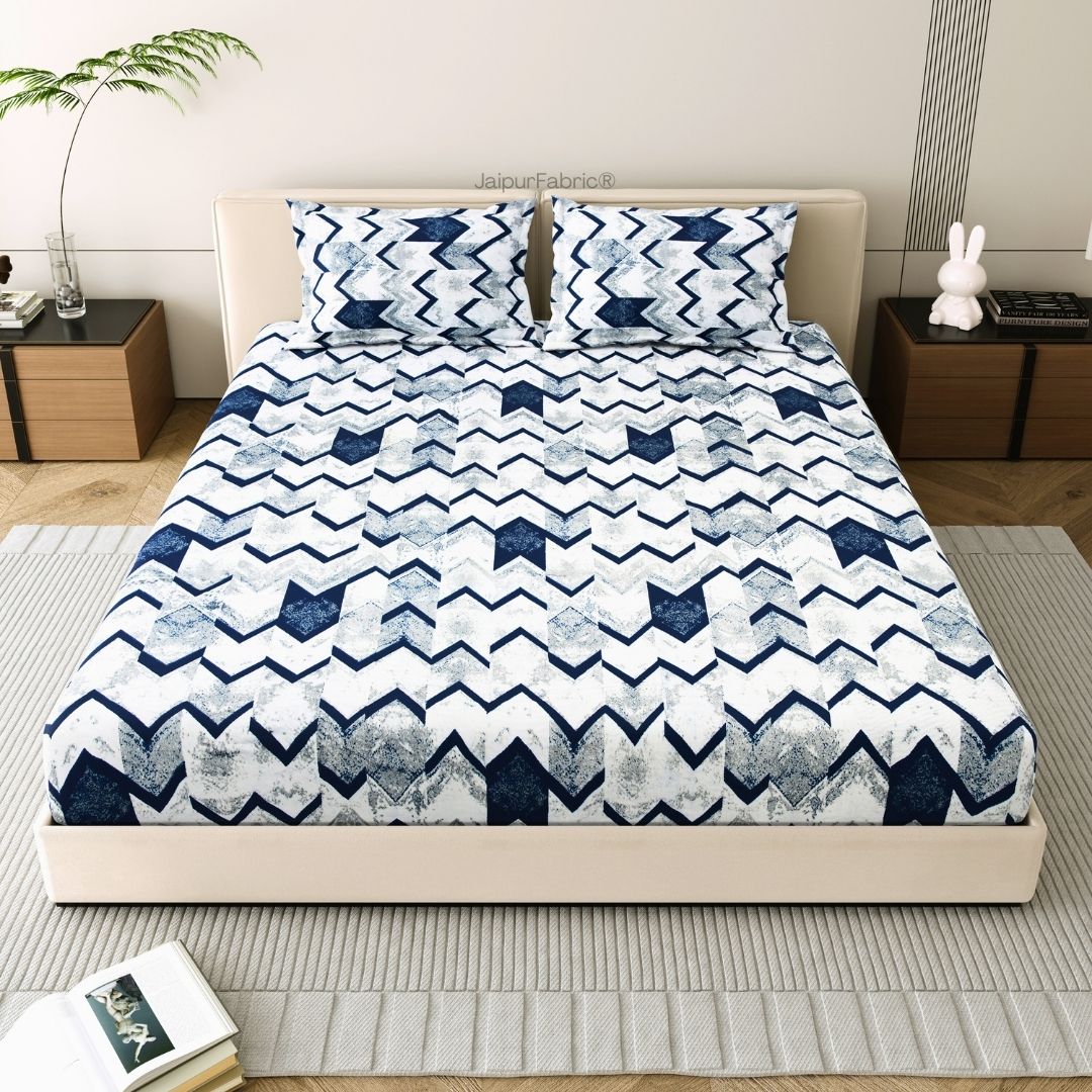 Bold Blue Zigzag Super Soft Velvet Double Bedsheet