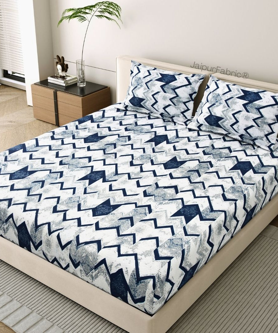 Bold Blue Zigzag Super Soft Velvet Double Bedsheet