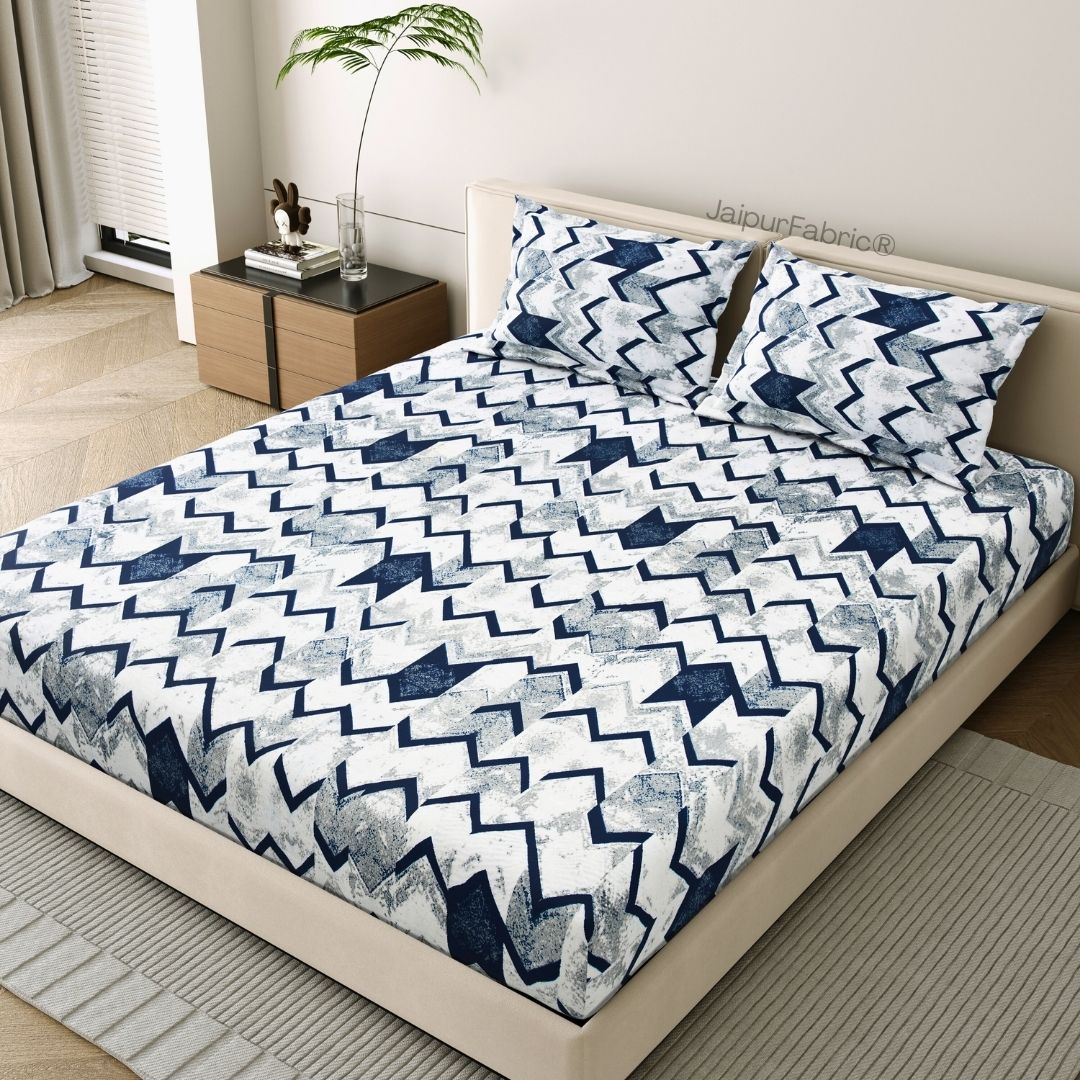 Bold Blue Zigzag Super Soft Velvet Double Bedsheet