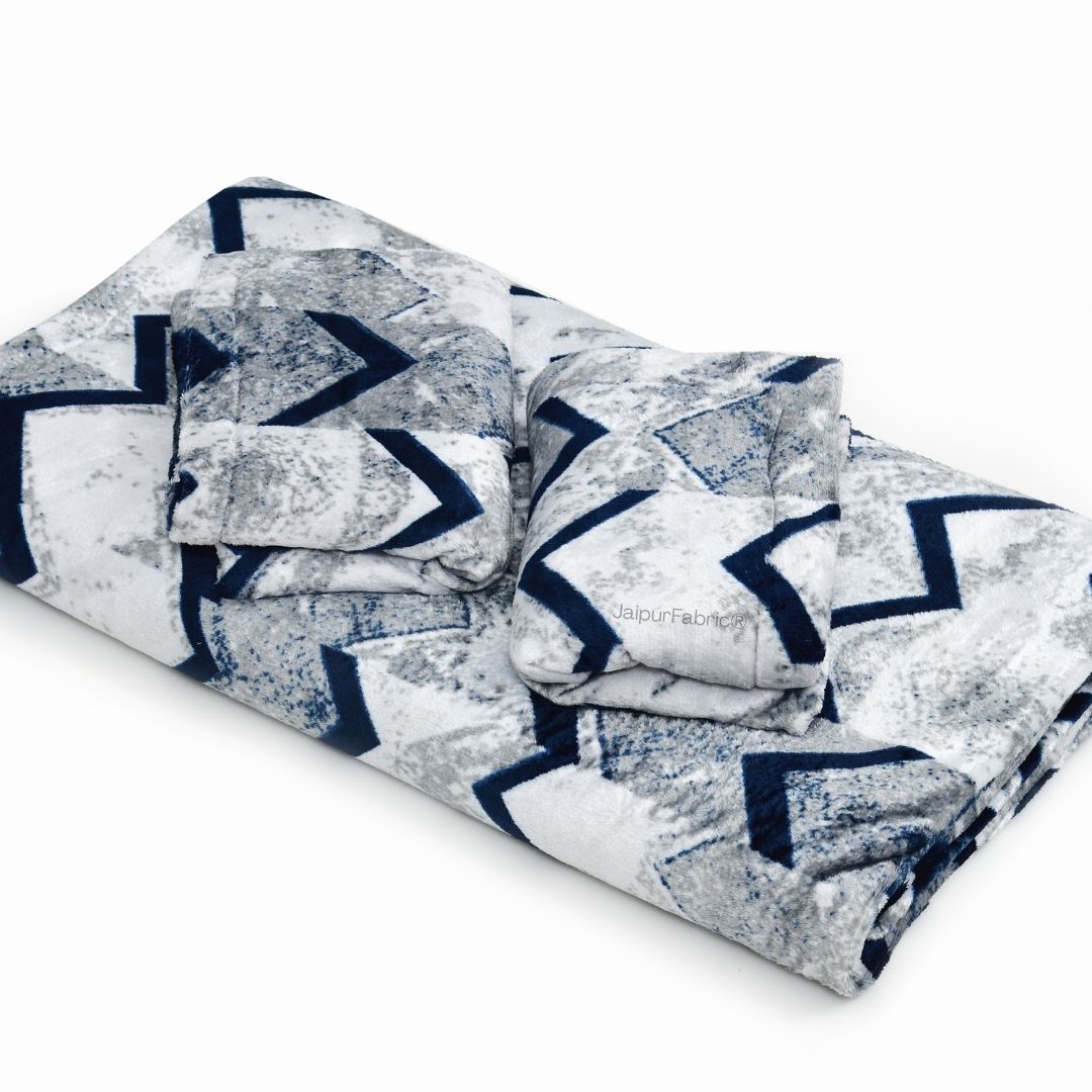 Bold Blue Zigzag Super Soft Velvet Double Bedsheet
