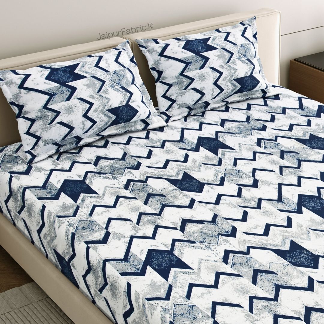 Bold Blue Zigzag Super Soft Velvet Double Bedsheet