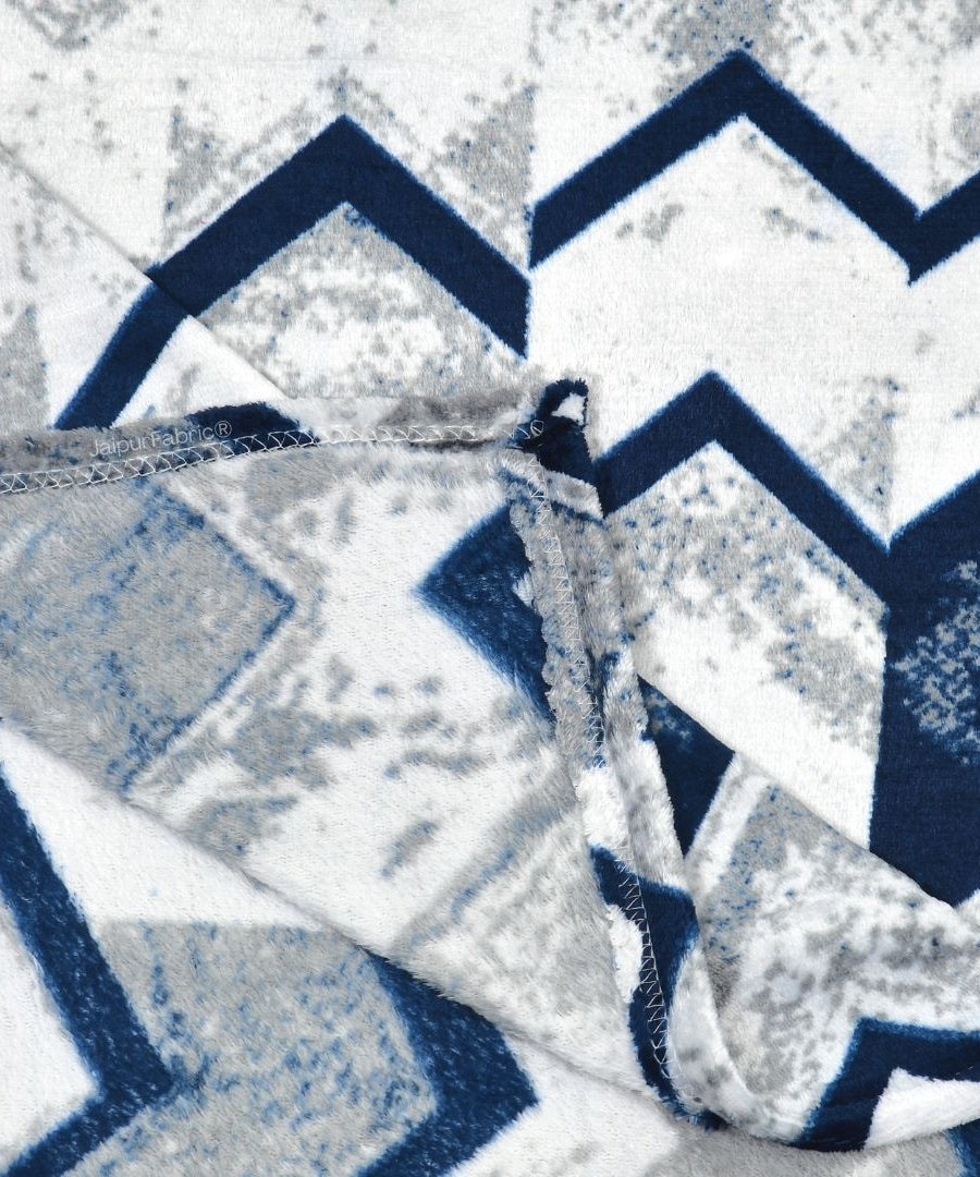 Bold Blue Zigzag Super Soft Velvet Double Bedsheet