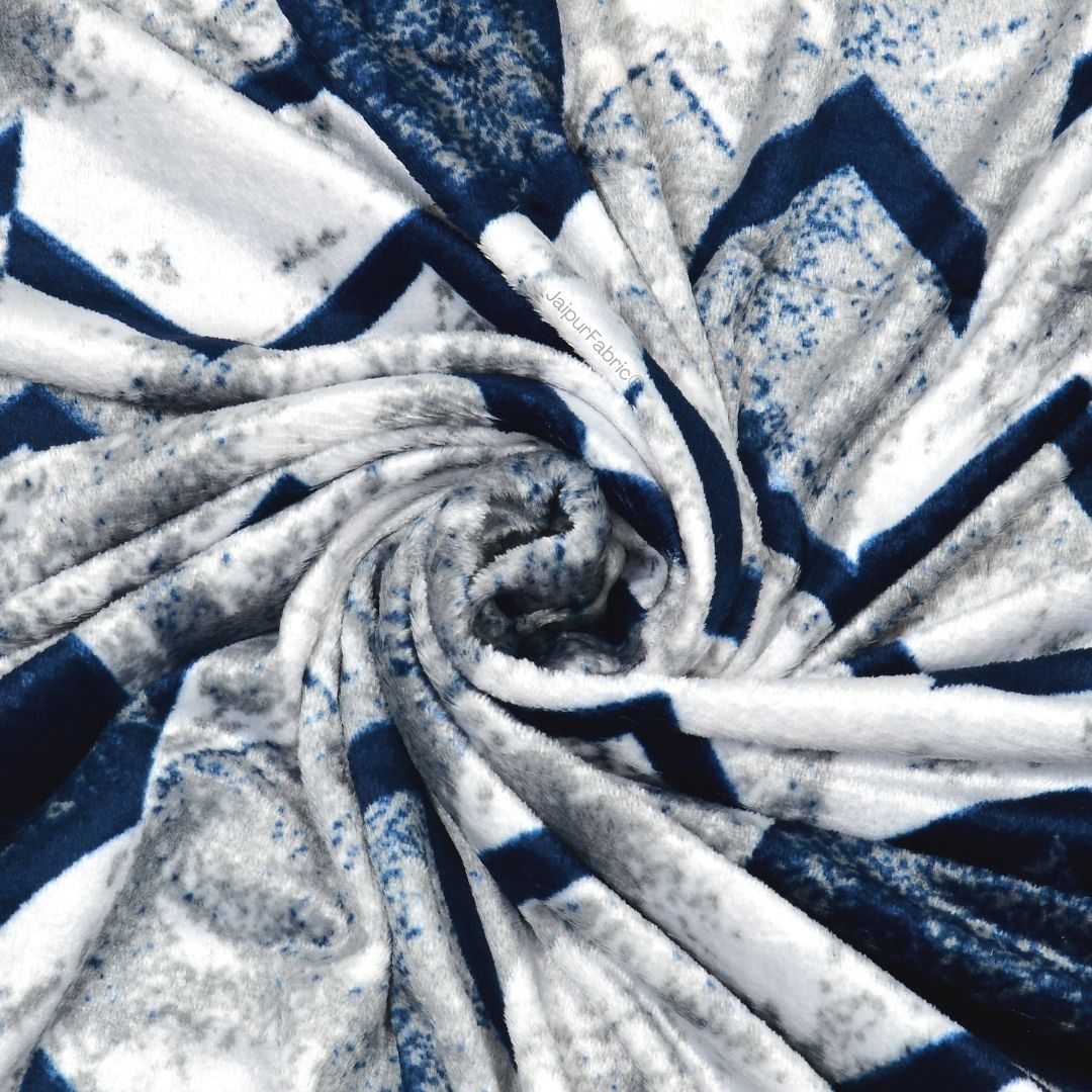 Bold Blue Zigzag Super Soft Velvet Double Bedsheet